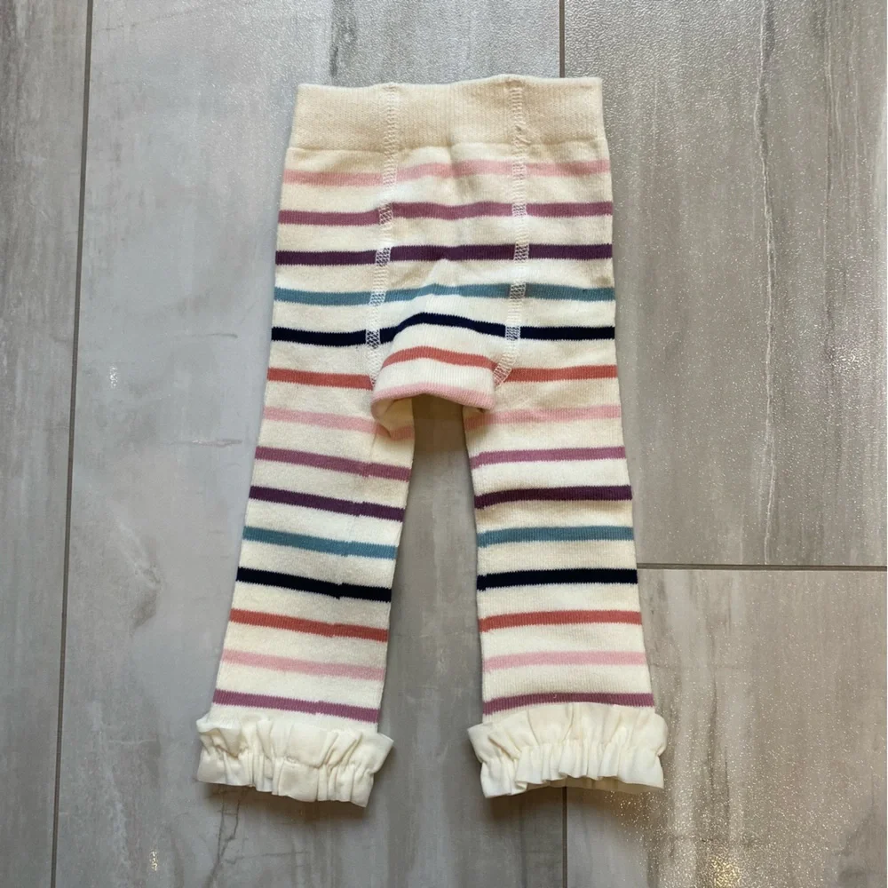 NWT RuffleButts Neutral Mellow Rainbow Stripe Footless Ruffle Tights, 0-6M
